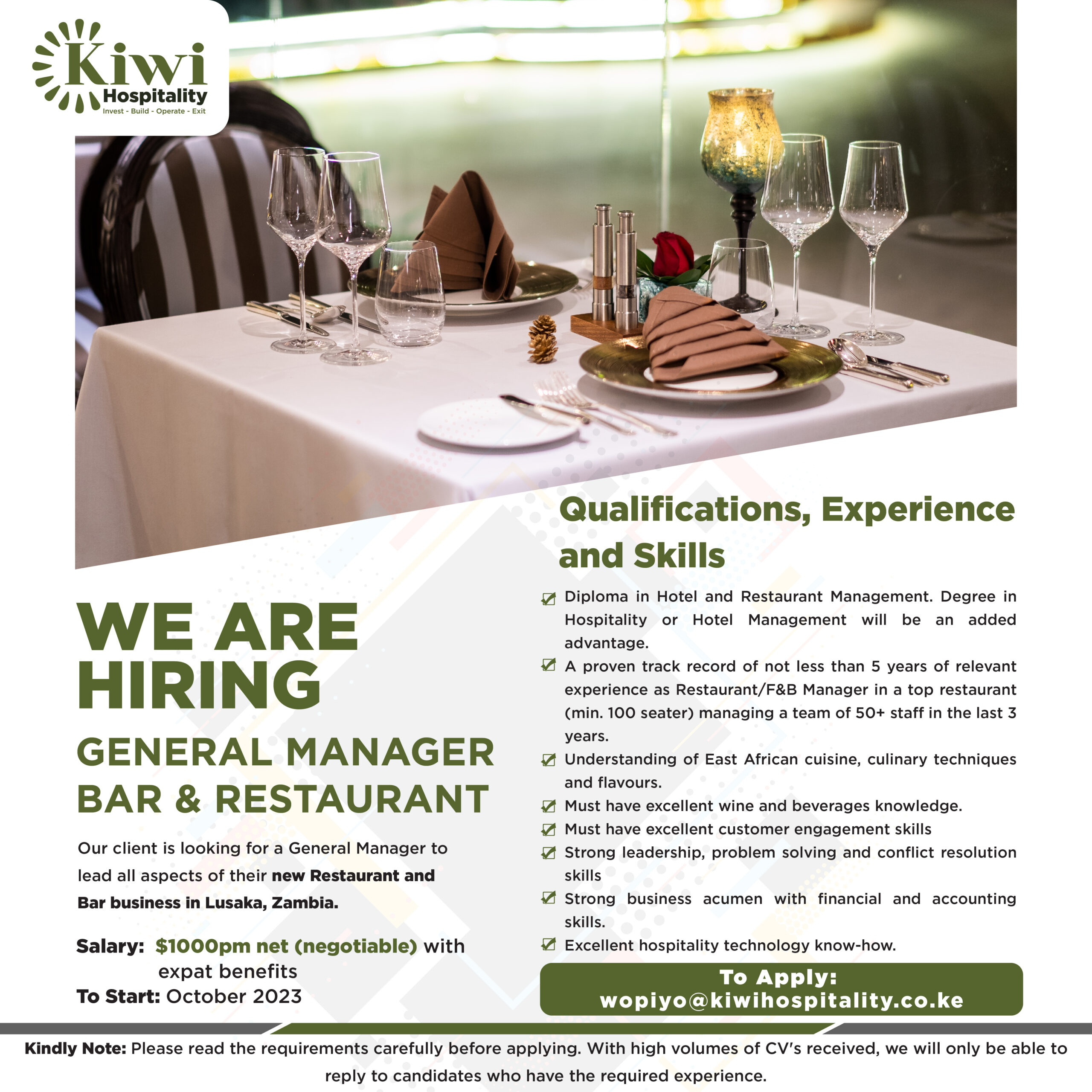 GENERAL MANAGER - BAR & RESTAURANT